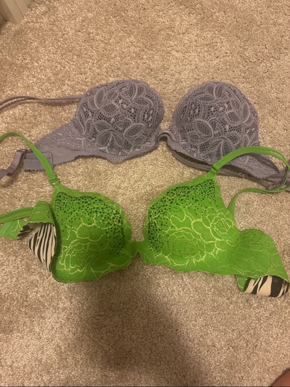 Victoria's Secret Lace Push-Up Bras in Lavender and Bright Green